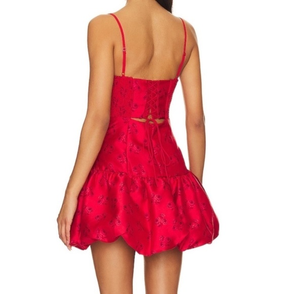 For Love & Lemons Annika Mini Dress NWOT Red Corset Bodice Bubble Hem - Picture 2 of 14